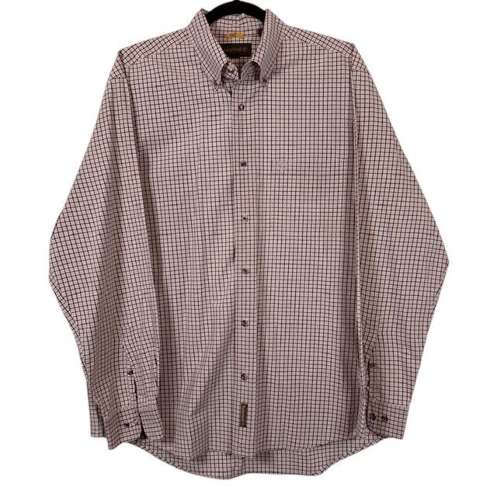 Timberland Windowpane Plaid Button Down Shirt Burgundy Red White Tan‎ Large